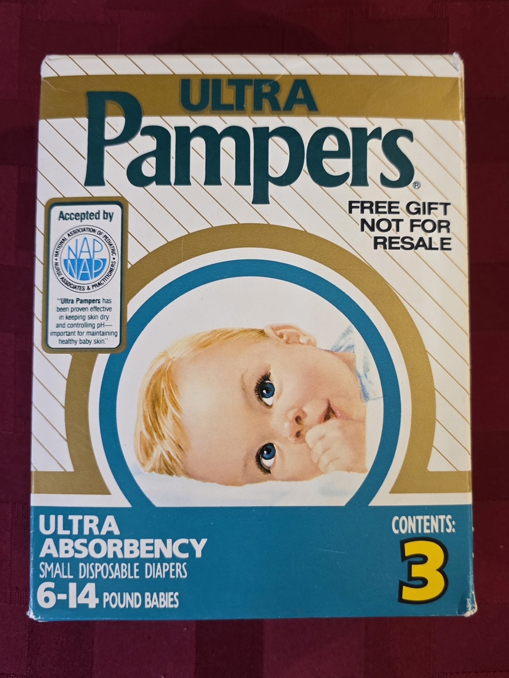 Vintage Box Of 3 Small Diapers Ultra Pampers Sealed Box Free Gift Sample 1980s